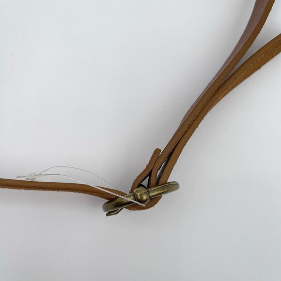 Linea Pelle | NEW Cognac Brown Skinny Suede Belt Round Circle Brass Buckle - Picture 11 of 14